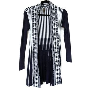 Long Open Front Blue & White Striped Cardigan sz S